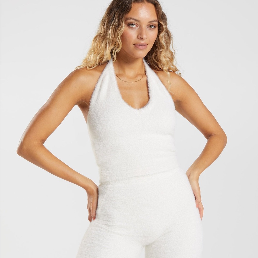 Whitney Simmons Eyelash Knit Midi Halter Top in White